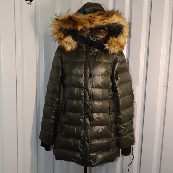 S13 New York Womens Chelsea Faux Fur Trim Down Puffer Coat Size XL Olive Green - Picture 1 of 13